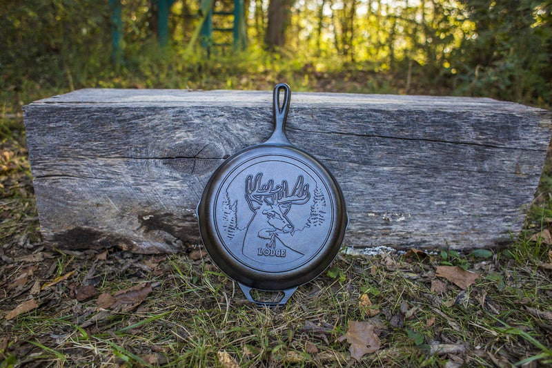 Lodge 8 Inch Pre-Seasoned Cast Iron Stamped Skillet - Signature Teardrop Handle - Use in the Oven, on the Stove, on the Grill, or Over a Campfire - Deer - Image 3